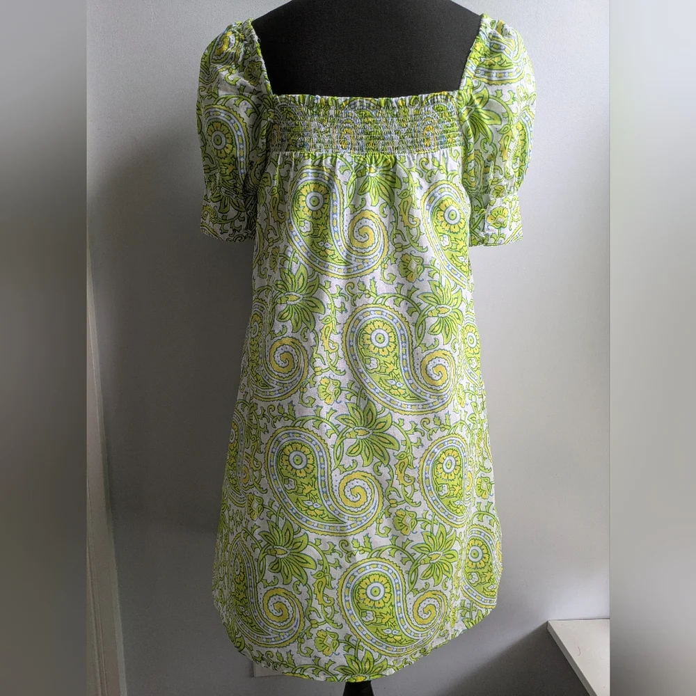 EUC....J. Crew 100% Organic Cotton Blockprint Citrus Paisley Mini Dress Size XS - Picture 6 of 13